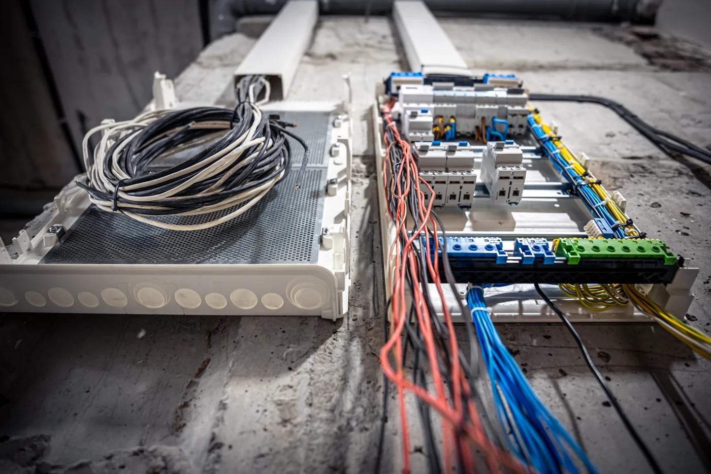 DB board circuit planning for electrical installations in Gauteng Electrical distribution board with circuit breakers and wiring for new electrical installations