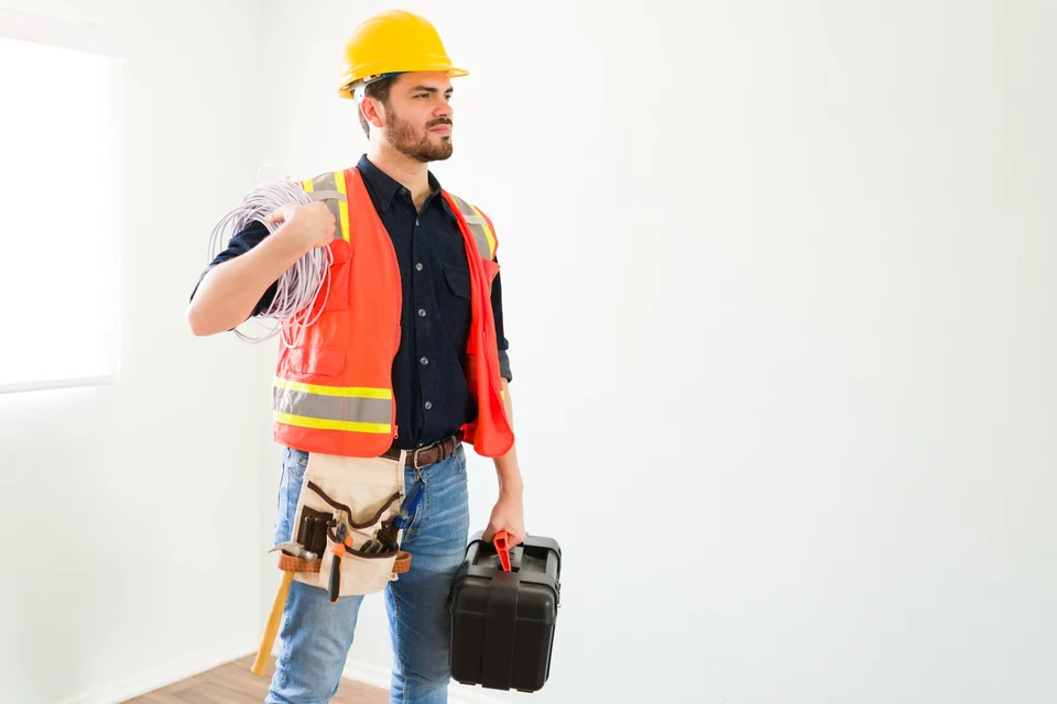Emergency electrician carrying electrical tools and cable for an urgent electrical callout in Gauteng