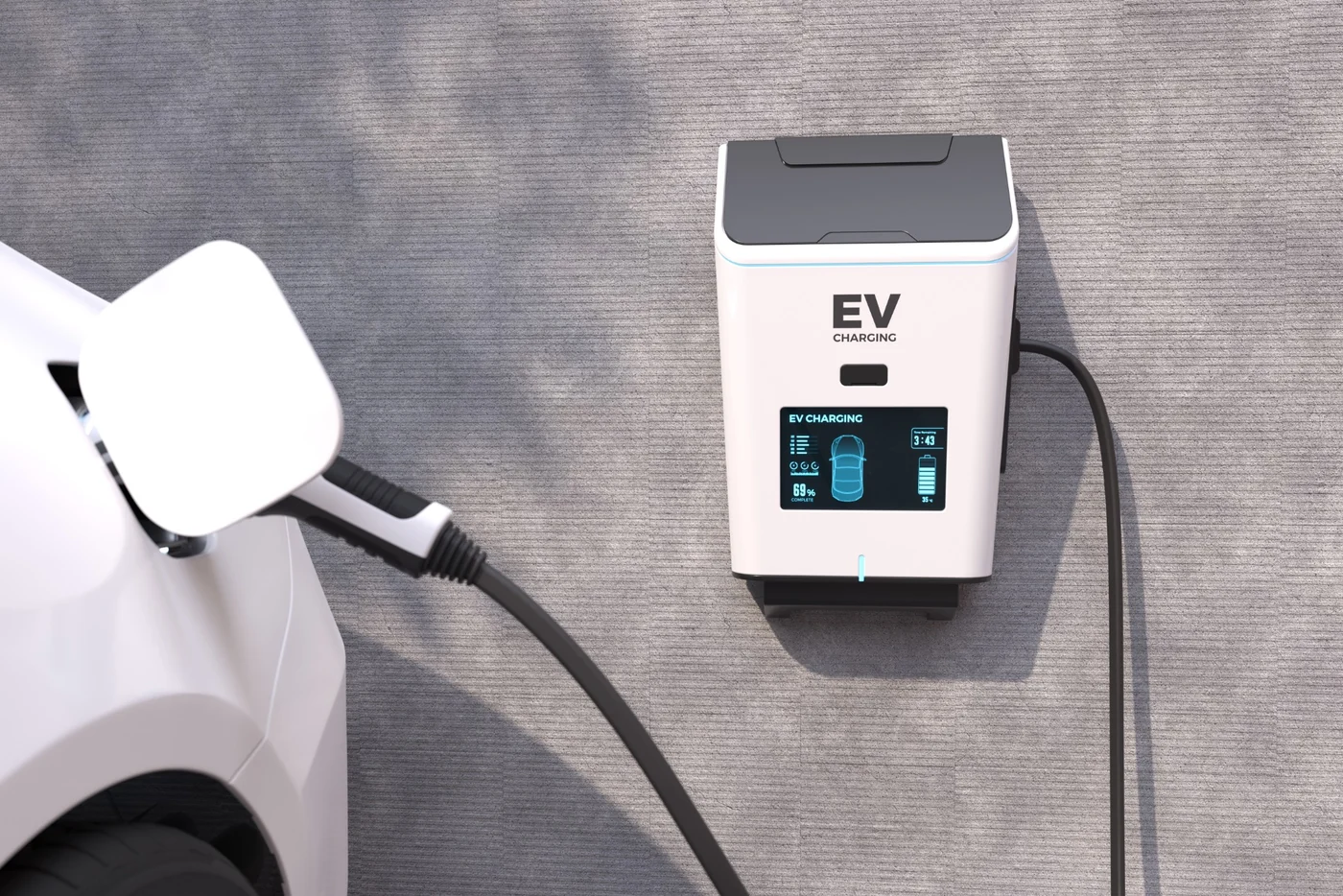 Electric vehicle charging station connected and ready for electrical inspection