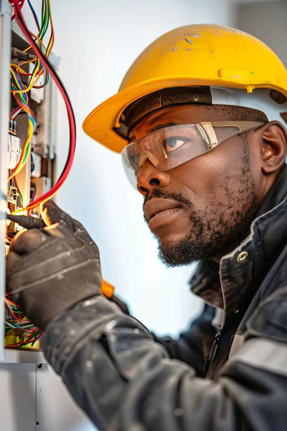 Electrician working on an electrical panel