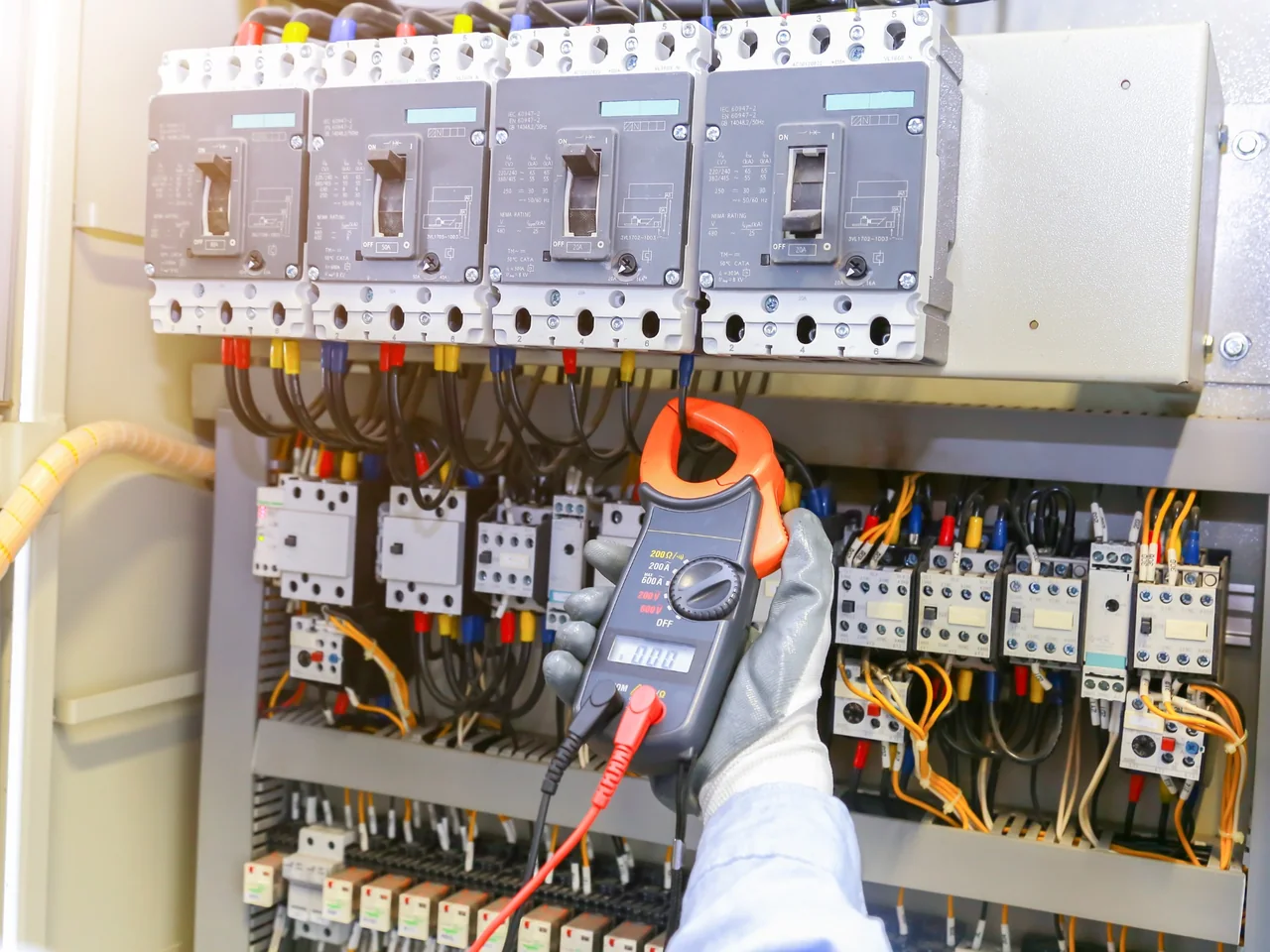 Clamp meter testing electrical switchgear during fault finding in Gauteng