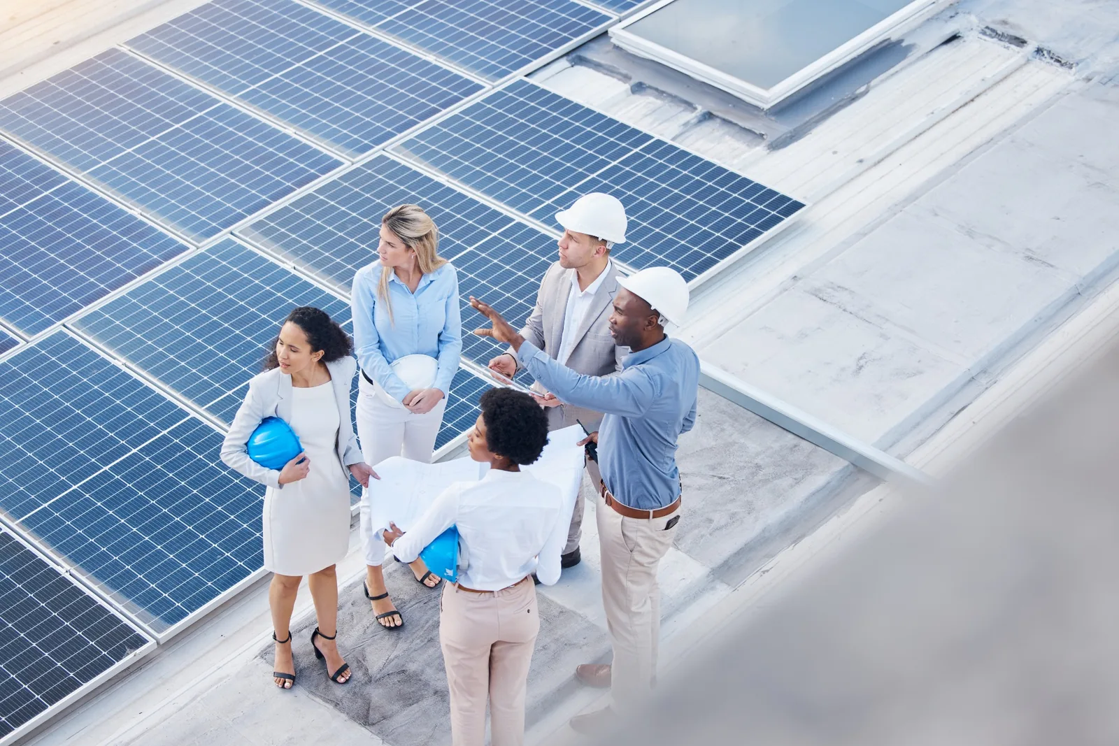 Commercial solar system installation for business warehouses and industrial facilities