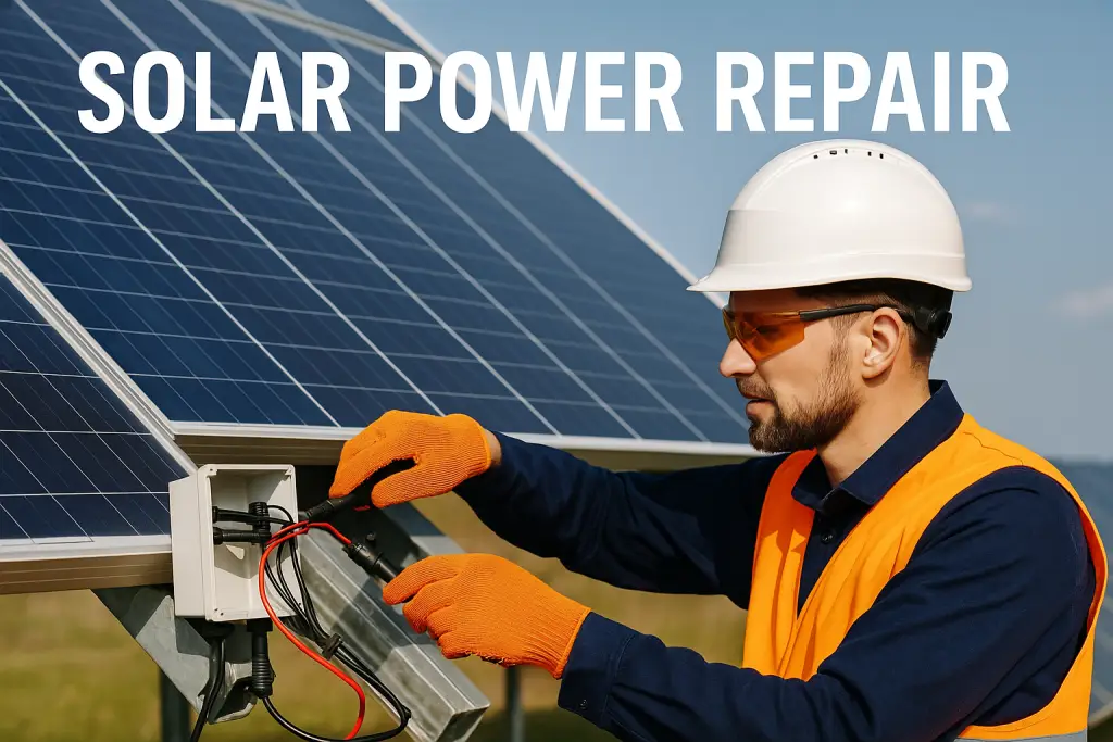 Professional solar power repair services restoring efficiency and performance to your system. Expert troubleshooting, component replacement, and maintenance to keep your solar energy running reliably and cost-effectively.